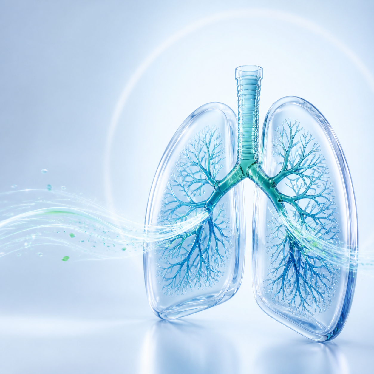 Translucent anatomical lungs showing the branching airways
